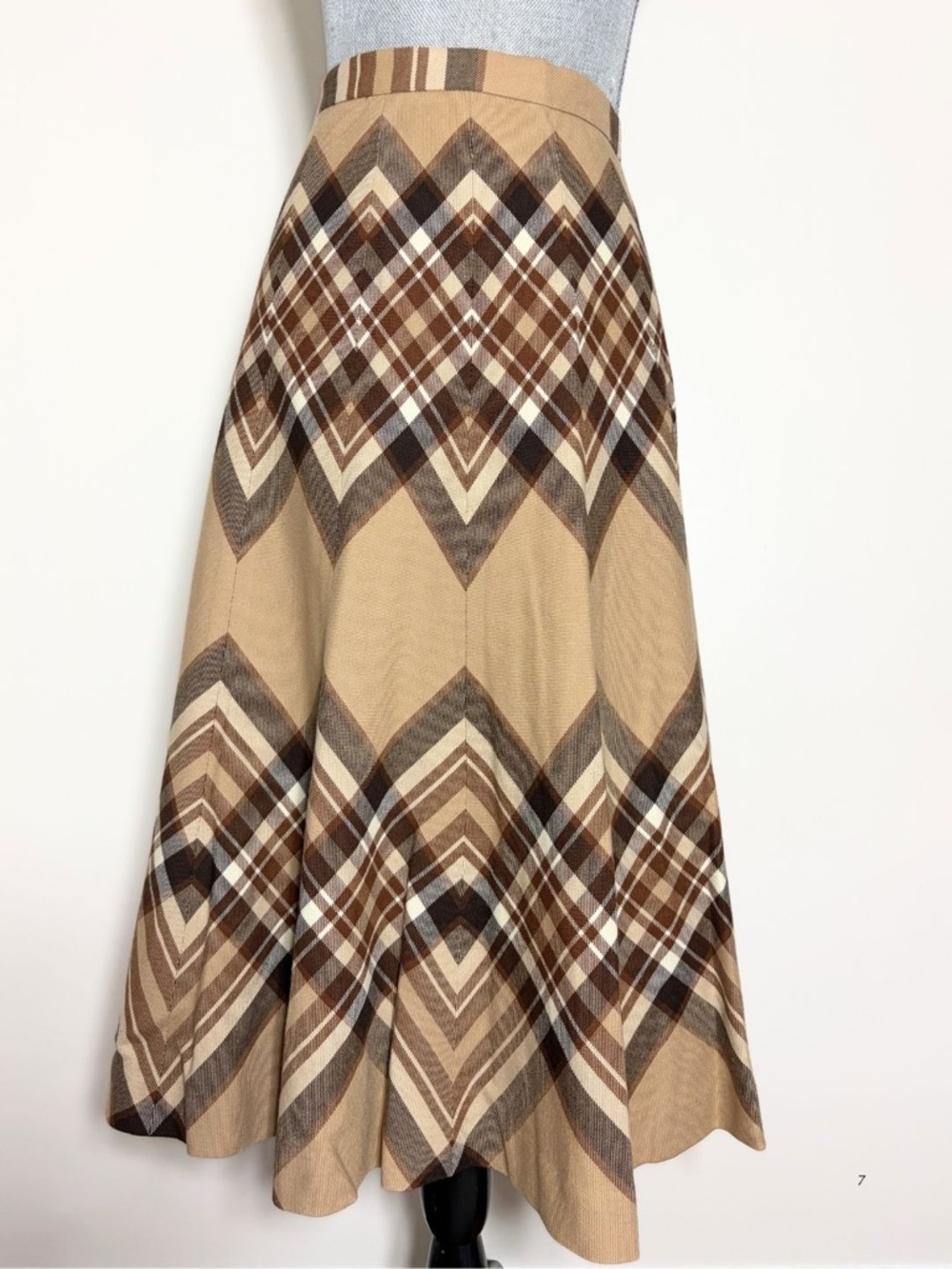 Vintage Wool Plaid Skirt High Waist A-Line Brown Preppy Classic Size Small - Picture 2 of 10